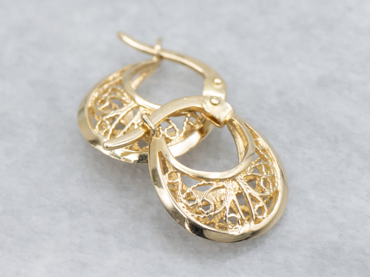 Yellow Gold Filigree Hoop Earrings