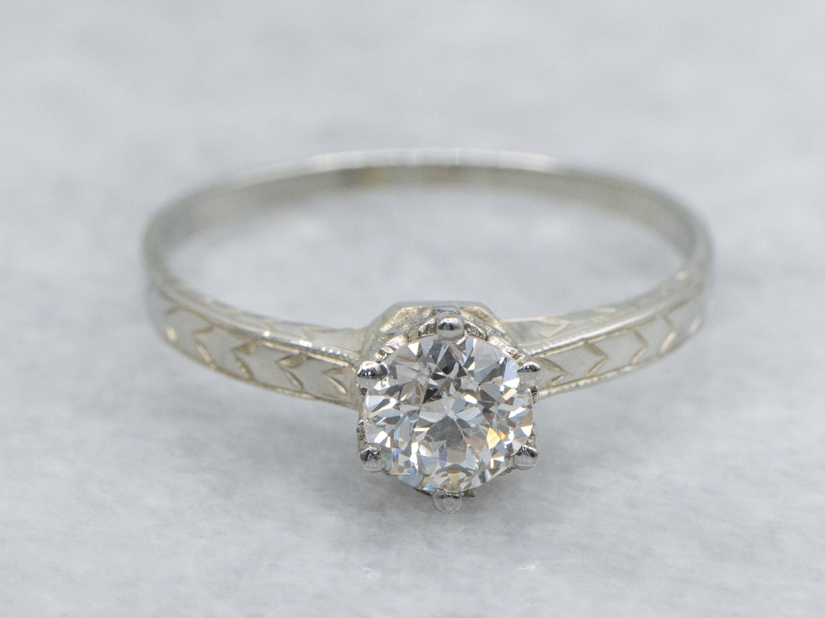 Antique Ostby and Barton Solitaire Engagement Ring with Round Brilliant Diamond