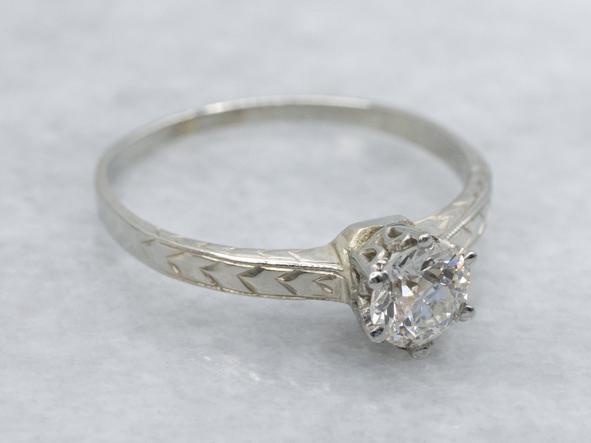 Antique Ostby and Barton Solitaire Engagement Ring with Round Brilliant Diamond
