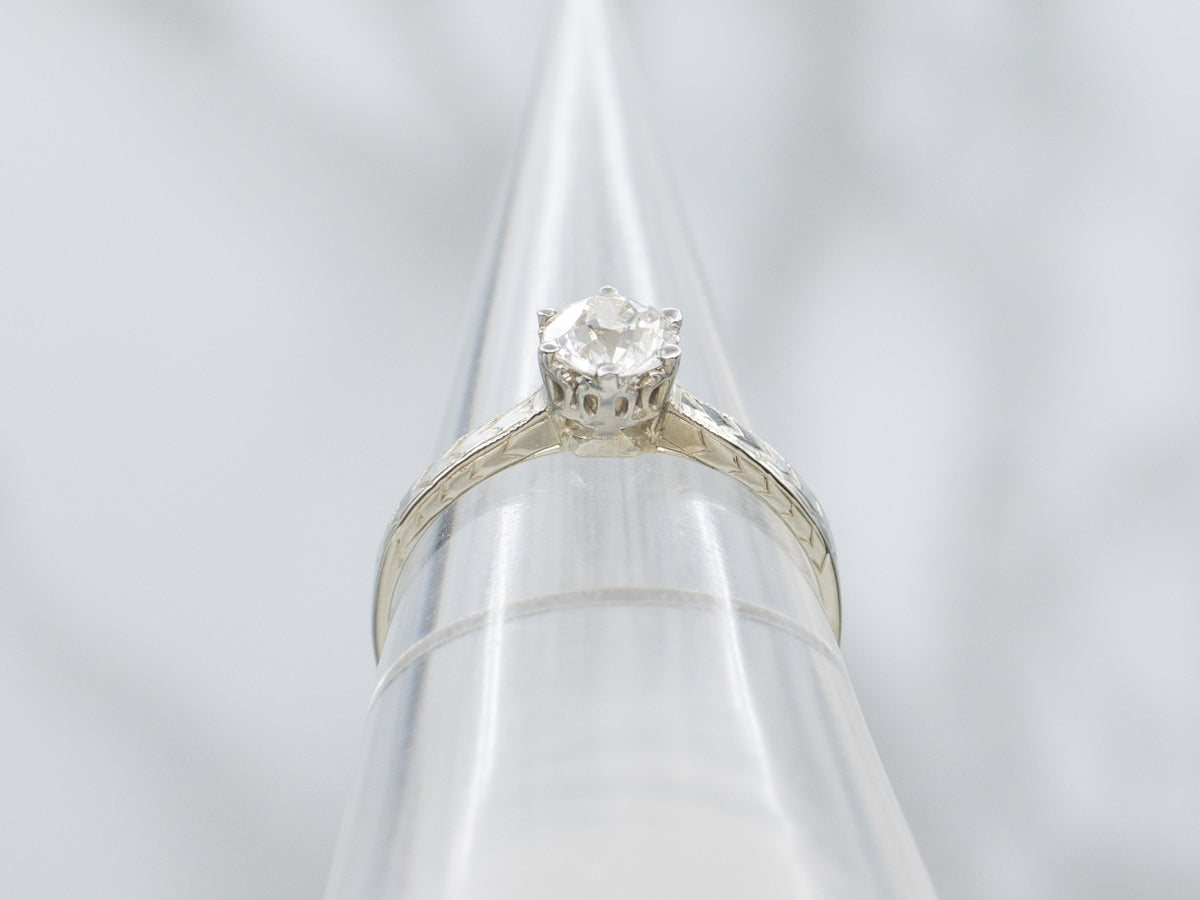 Antique Ostby and Barton Solitaire Engagement Ring with Round Brilliant Diamond
