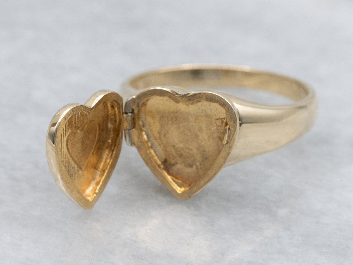 Vintage Retro-Era Engraved Initial "B" Heart Locket Signet Ring