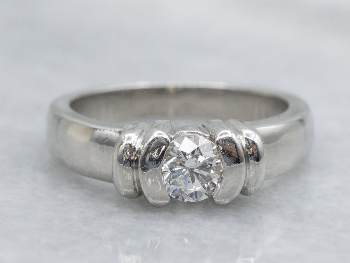Platinum Semi-Bezel-Set Round Brilliant Diamond Engagement Ring