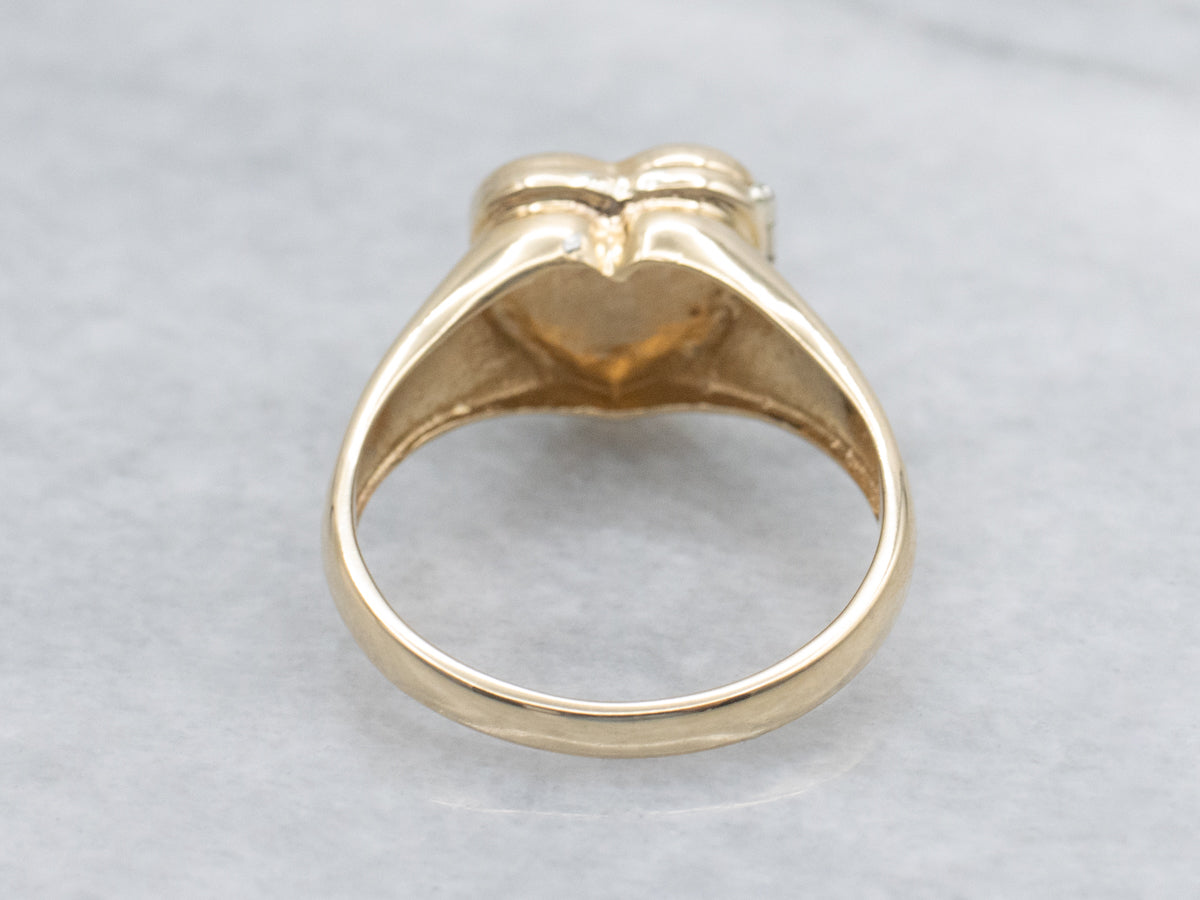 Vintage Retro-Era Engraved Initial "B" Heart Locket Signet Ring