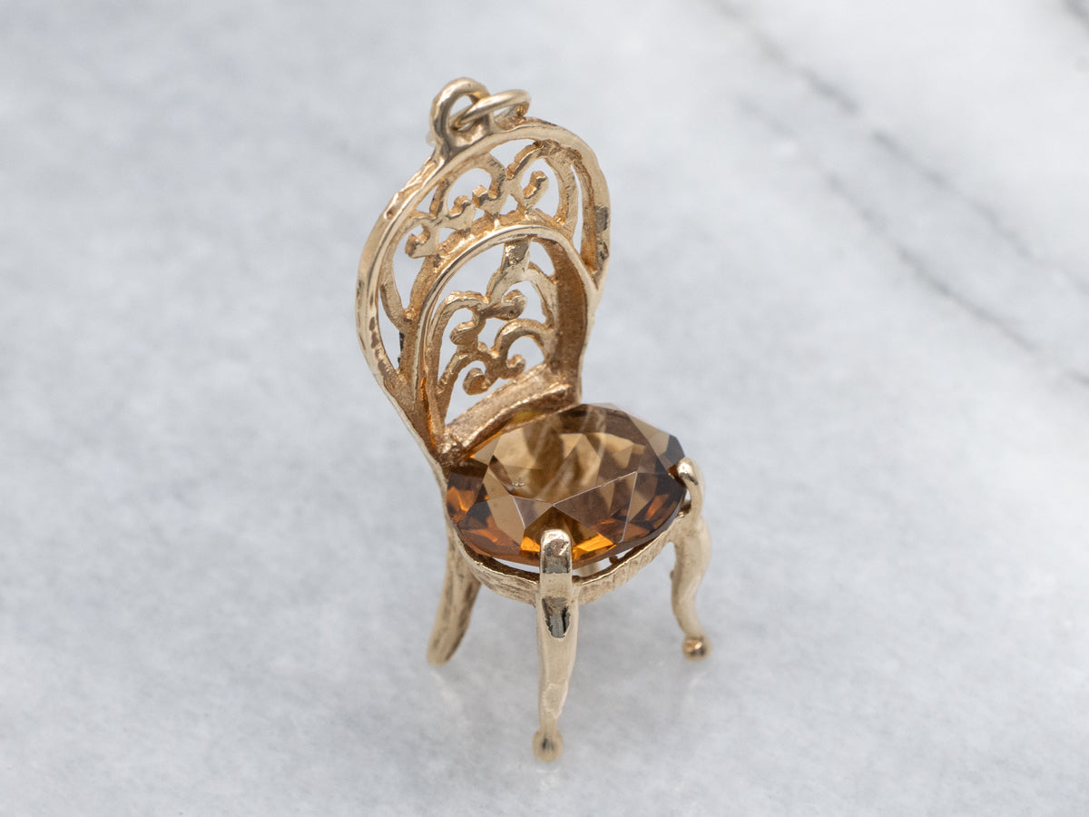 Ornate Gold Filigree and Citrine Glass Chair Charm or Pendant