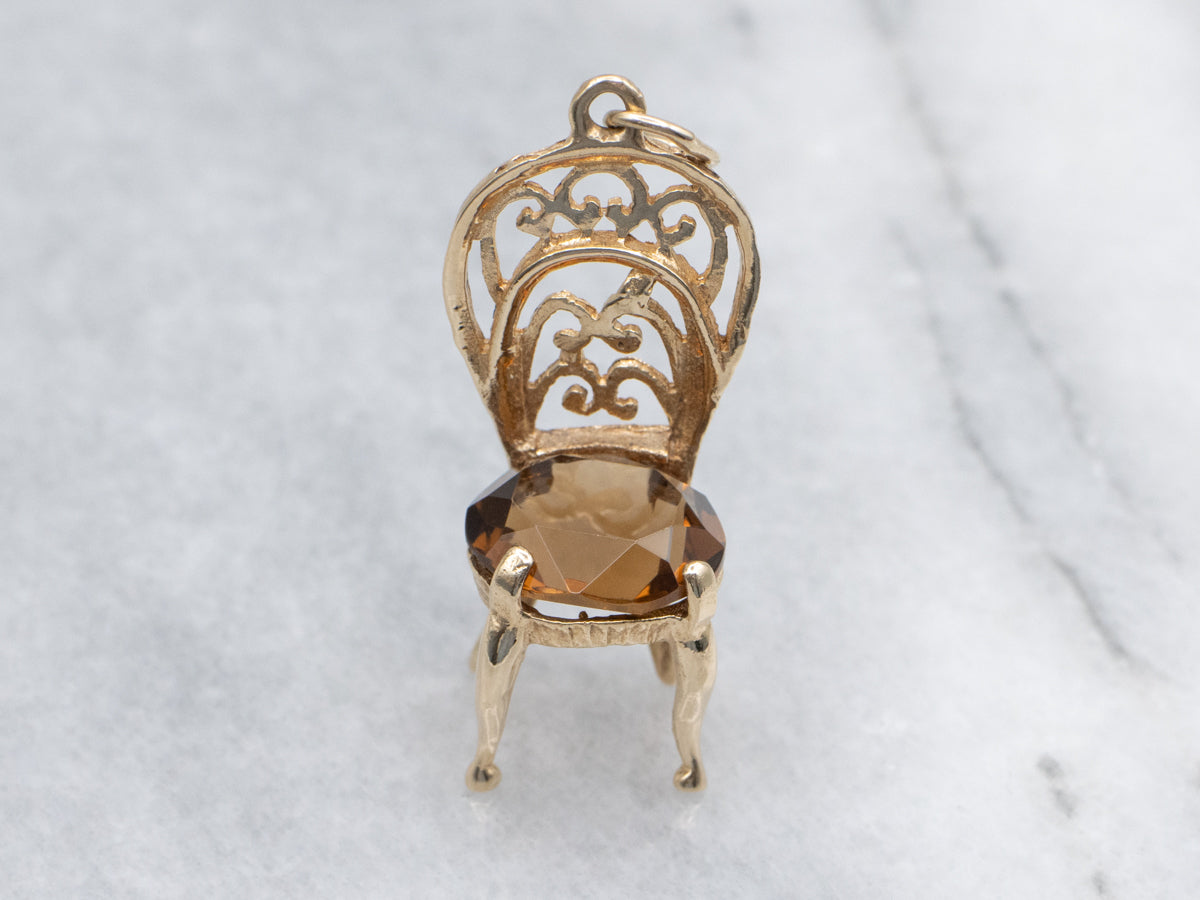 Ornate Gold Filigree and Citrine Glass Chair Charm or Pendant