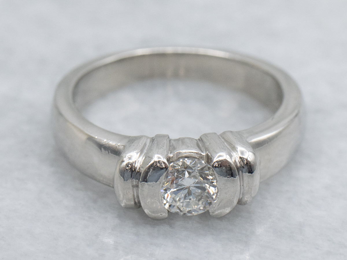 Platinum Semi-Bezel-Set Round Brilliant Diamond Engagement Ring