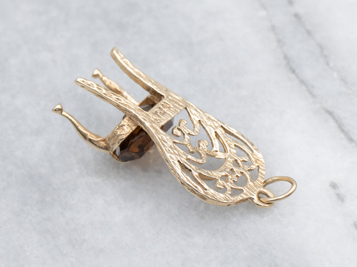 Ornate Gold Filigree and Citrine Glass Chair Charm or Pendant