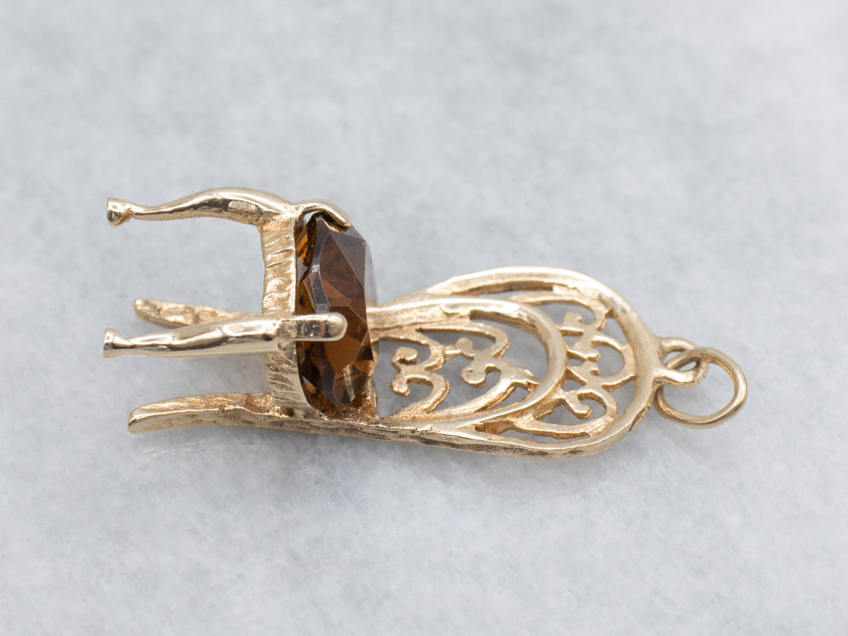 Ornate Gold Filigree and Citrine Glass Chair Charm or Pendant