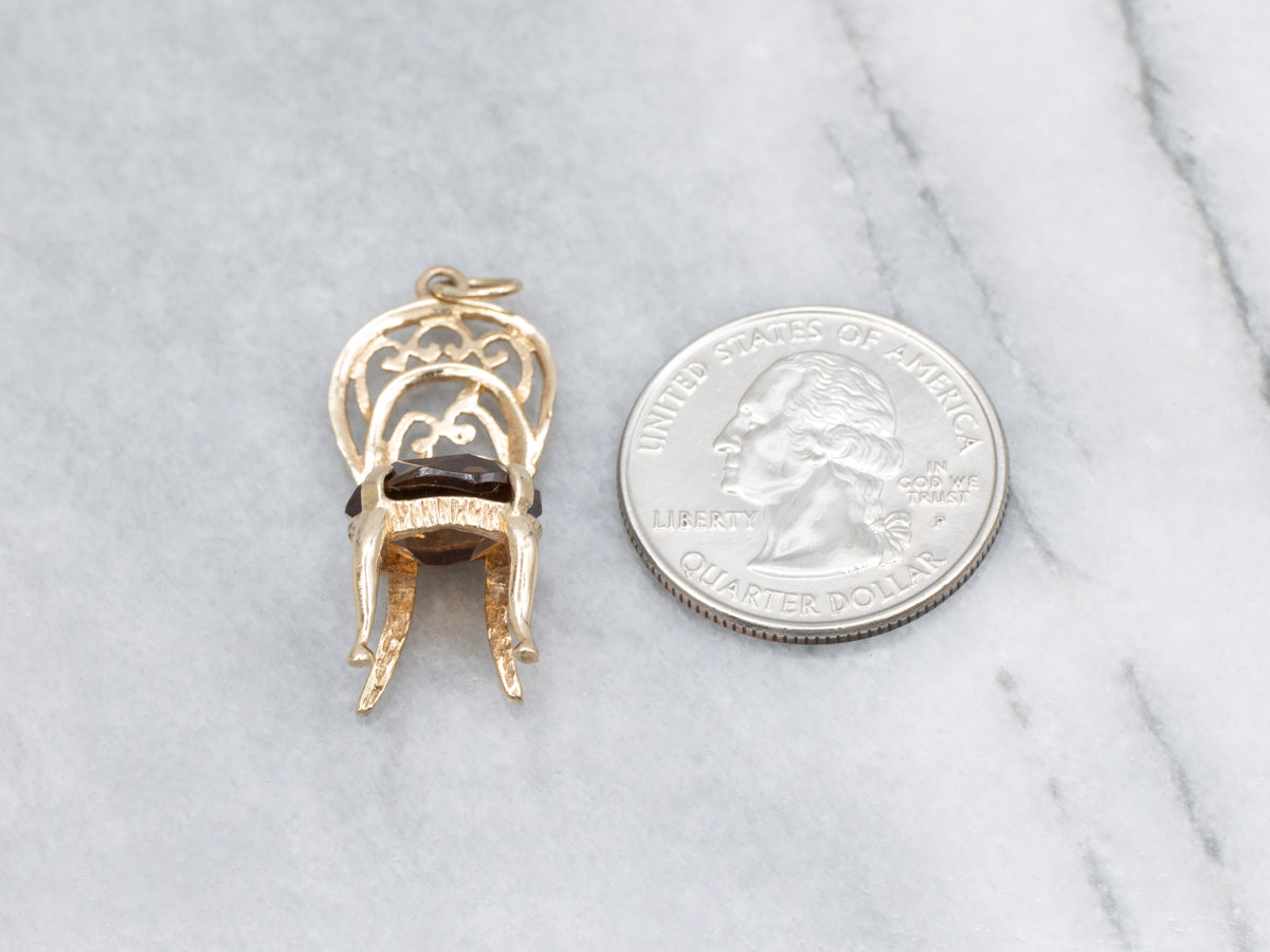Ornate Gold Filigree and Citrine Glass Chair Charm or Pendant