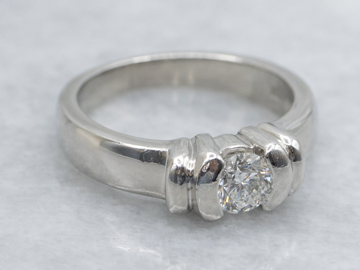 Platinum Semi-Bezel-Set Round Brilliant Diamond Engagement Ring