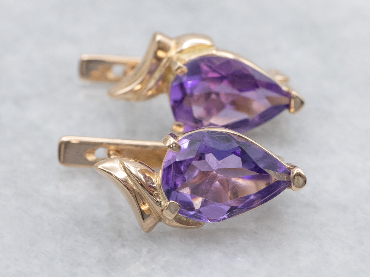 Pear-Cut Amethyst Yellow Gold Earrings
