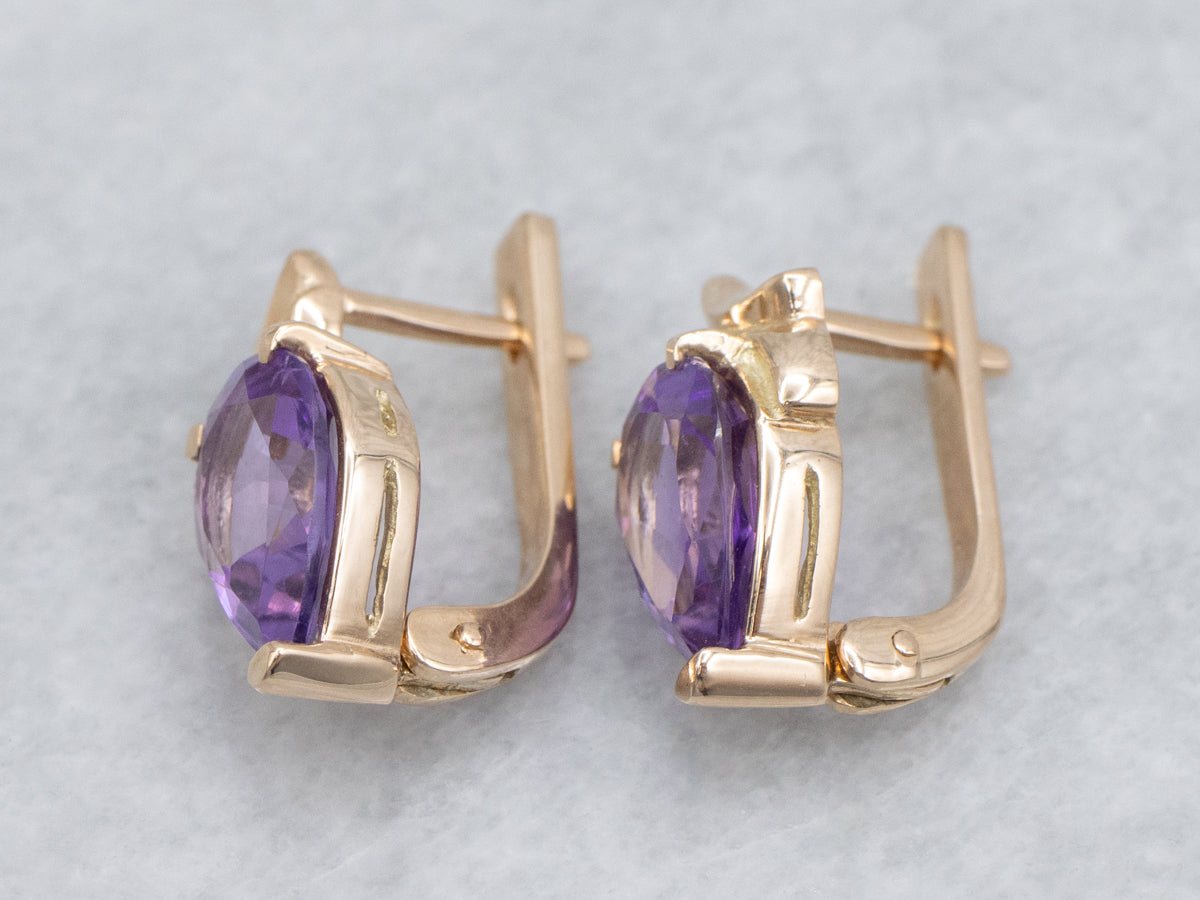 Pear-Cut Amethyst Yellow Gold Earrings