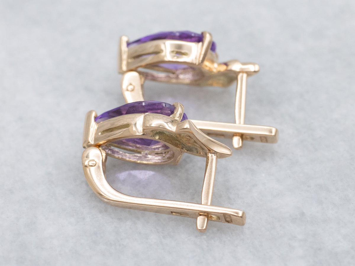 Pear-Cut Amethyst Yellow Gold Earrings