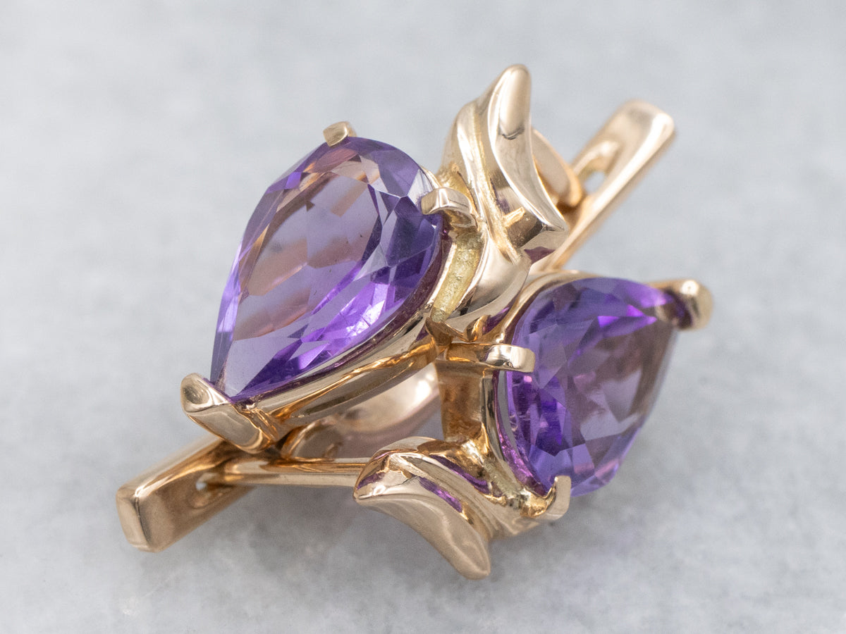 Pear-Cut Amethyst Yellow Gold Earrings