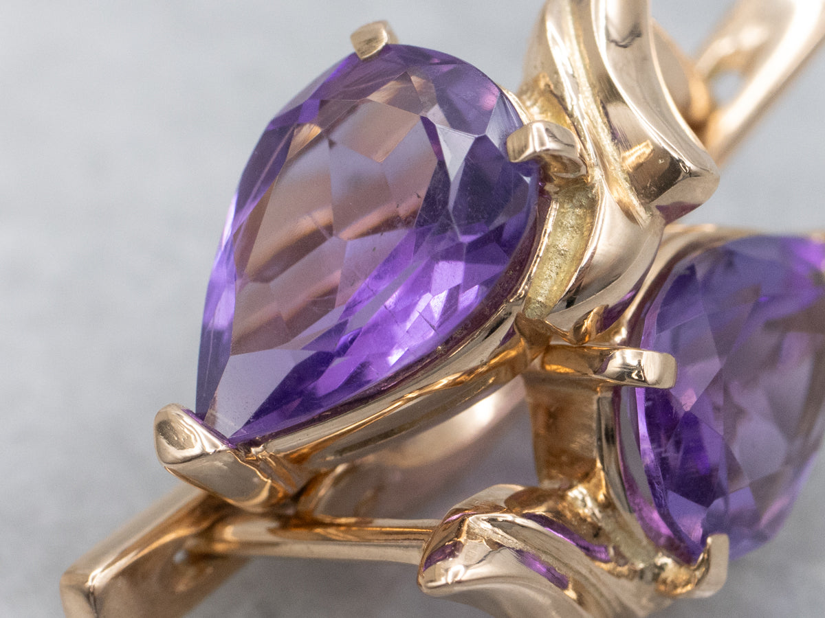 Pear-Cut Amethyst Yellow Gold Earrings