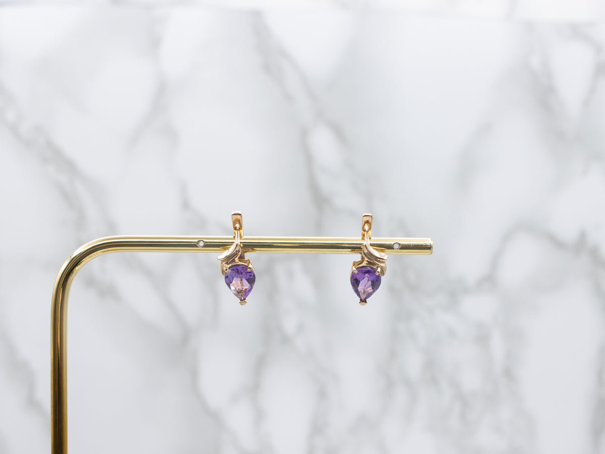 Pear-Cut Amethyst Yellow Gold Earrings