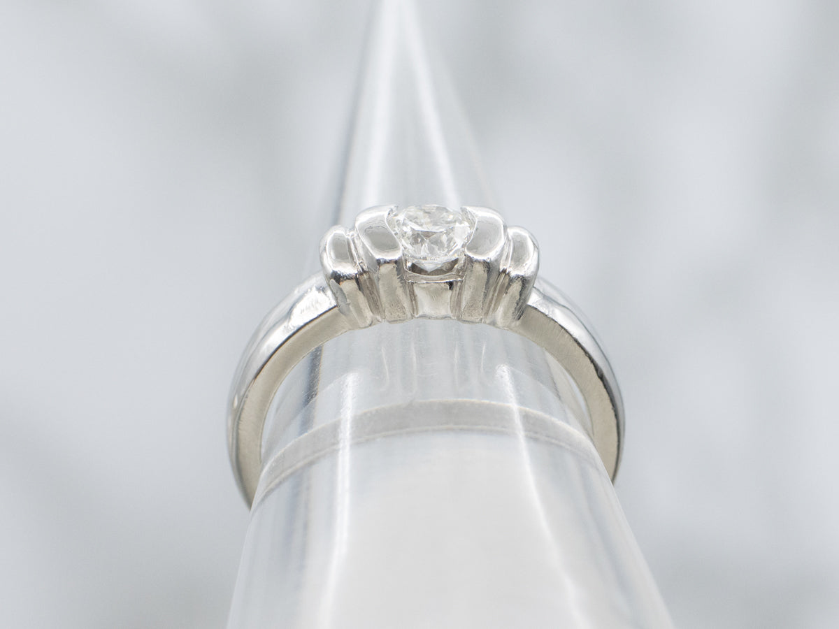 Platinum Semi-Bezel-Set Round Brilliant Diamond Engagement Ring