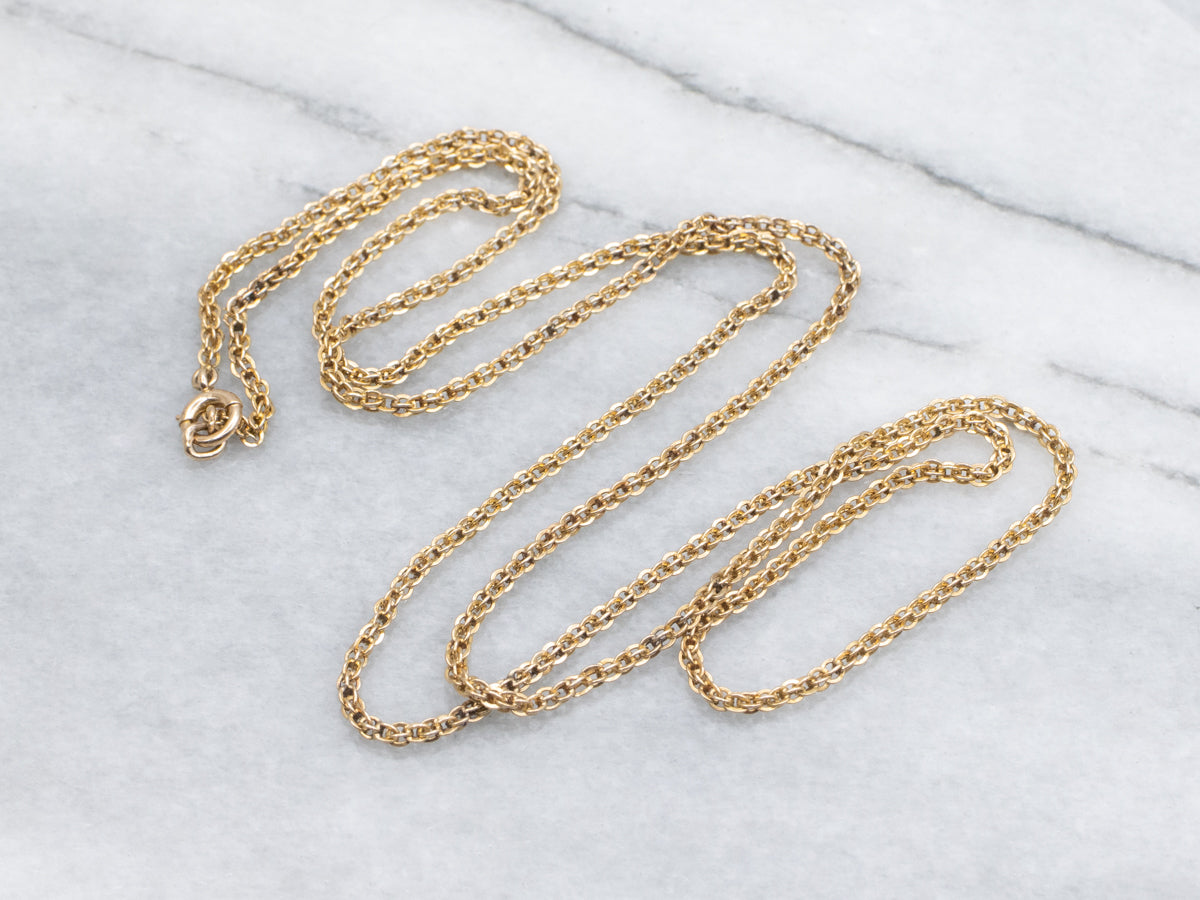Long 14K Yellow Gold Victorian Rolo Link Chain with Spring Ring Clasp