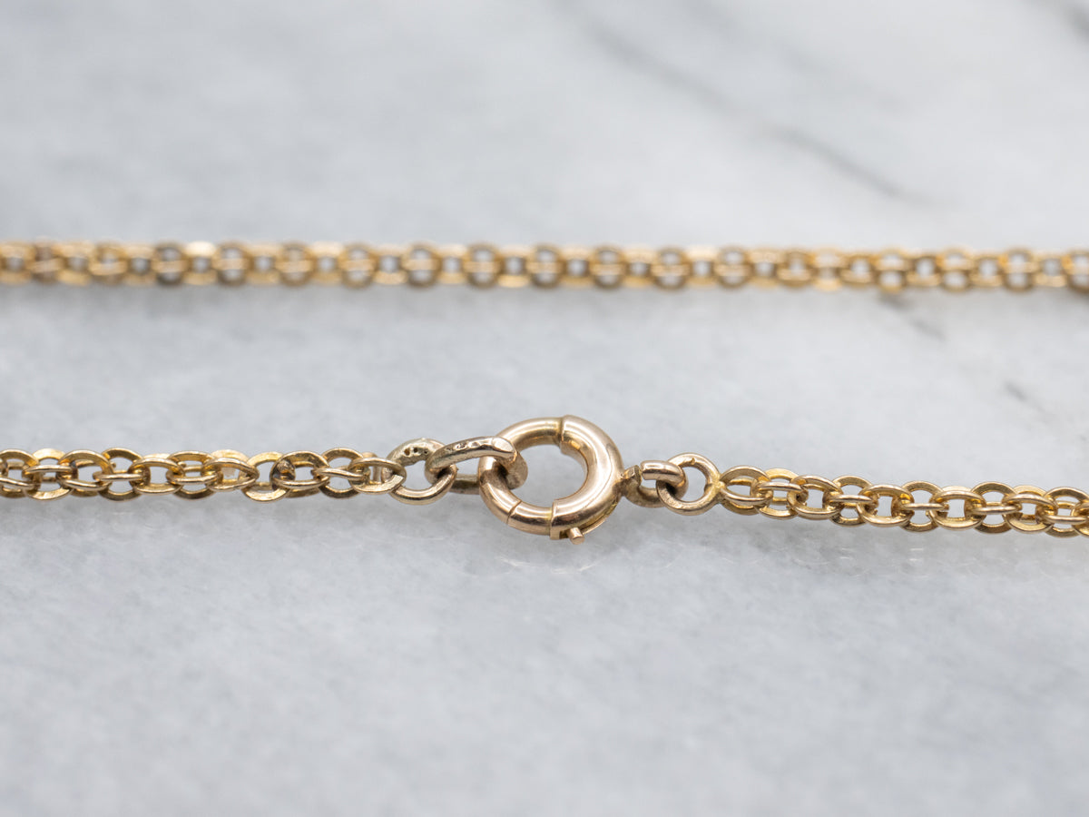 Long 14K Yellow Gold Victorian Rolo Link Chain with Spring Ring Clasp
