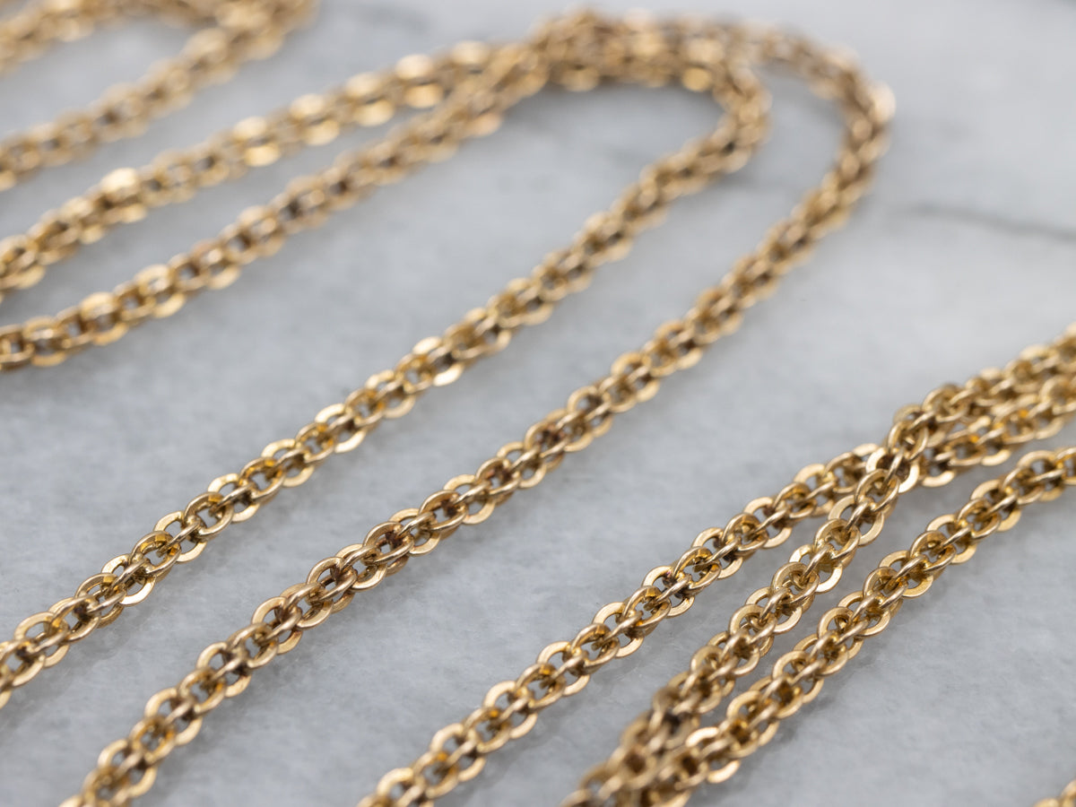 Long 14K Yellow Gold Victorian Rolo Link Chain with Spring Ring Clasp