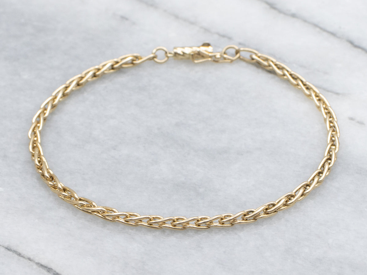 Yellow Gold Woven Wheat-Link Bracelet with Barrel Clasp