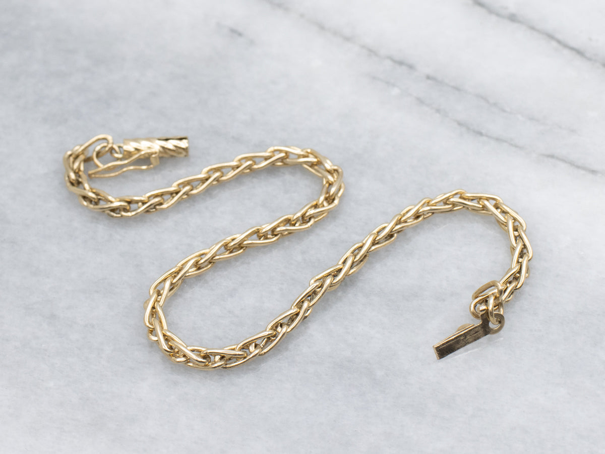 Yellow Gold Woven Wheat-Link Bracelet with Barrel Clasp