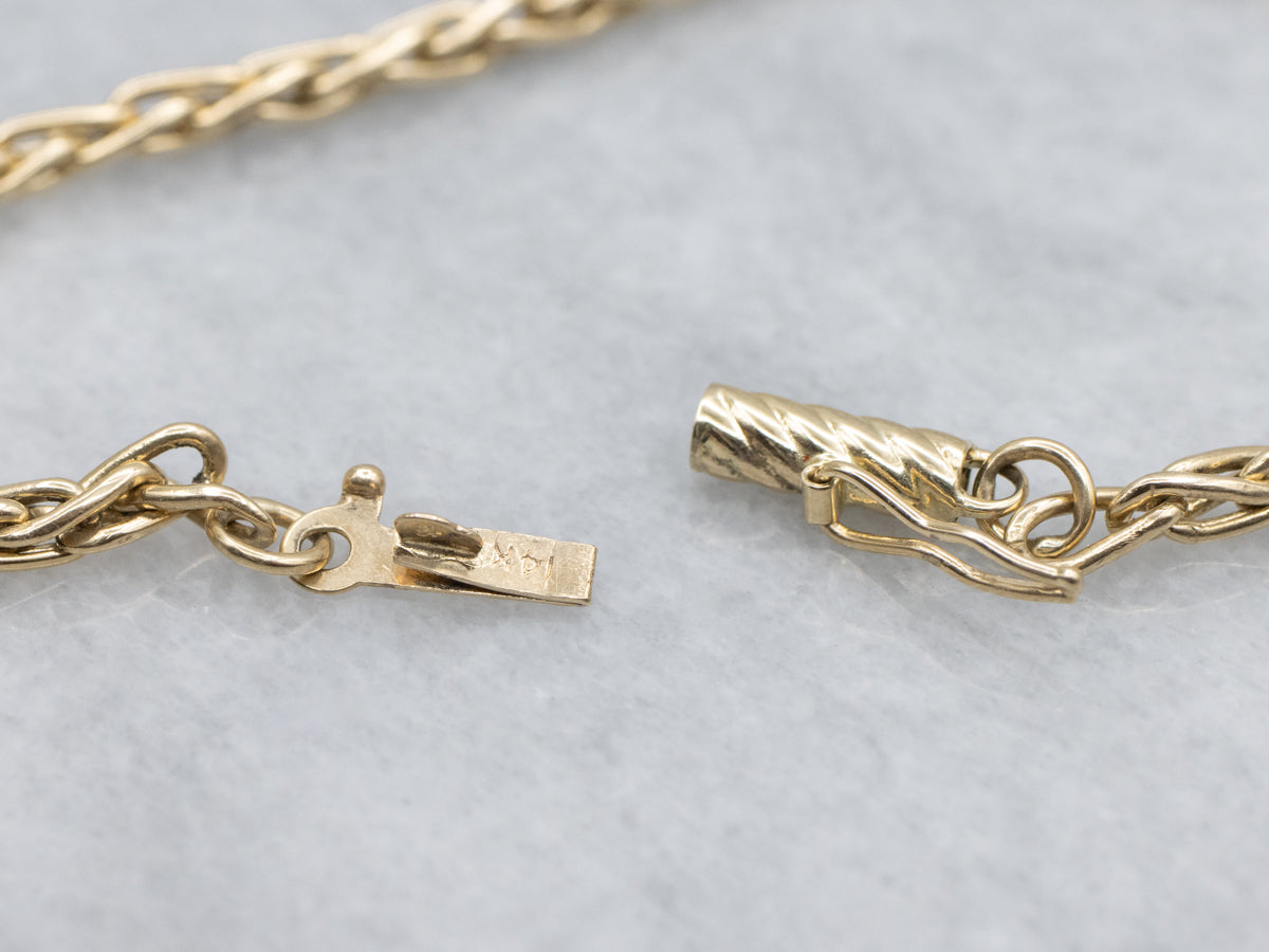 Yellow Gold Woven Wheat-Link Bracelet with Barrel Clasp