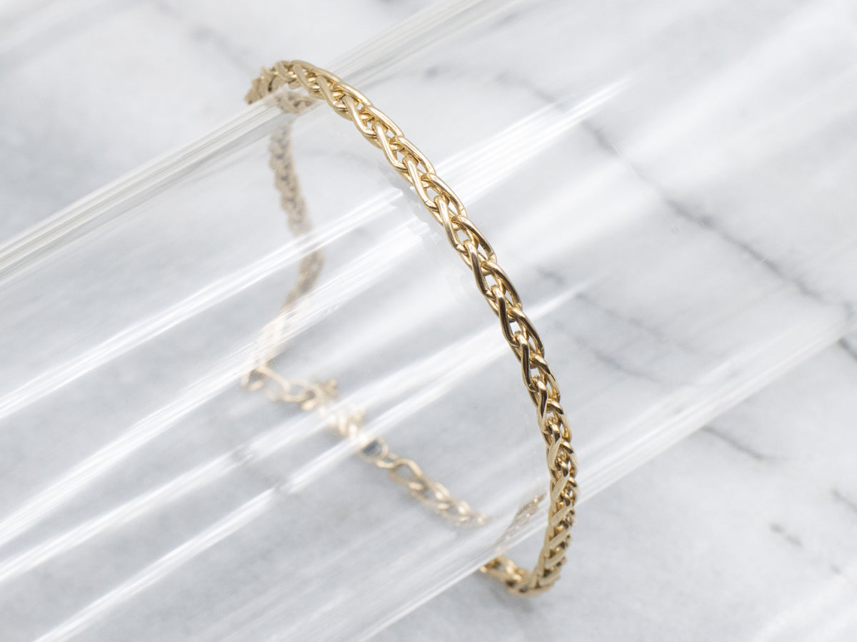 Yellow Gold Woven Wheat-Link Bracelet with Barrel Clasp