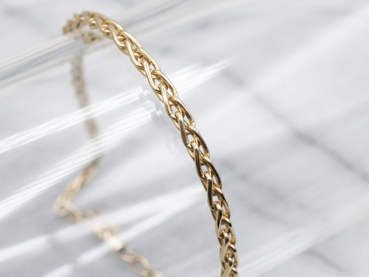 Yellow Gold Woven Wheat-Link Bracelet with Barrel Clasp