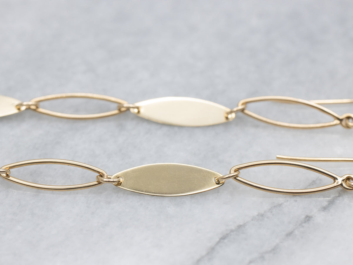 Polished Gold Marquise Link Drop Earrings