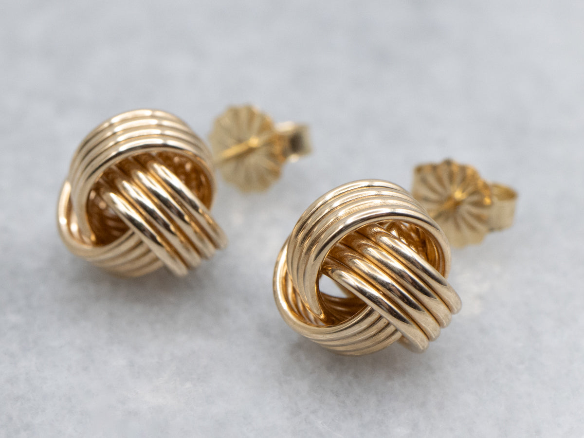 Yellow Gold Lovers Knot Stud Earrings