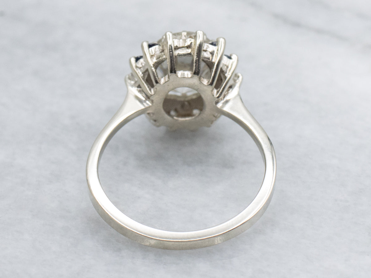 Sparkling White Zircon Diamond and Sapphire Halo Ring