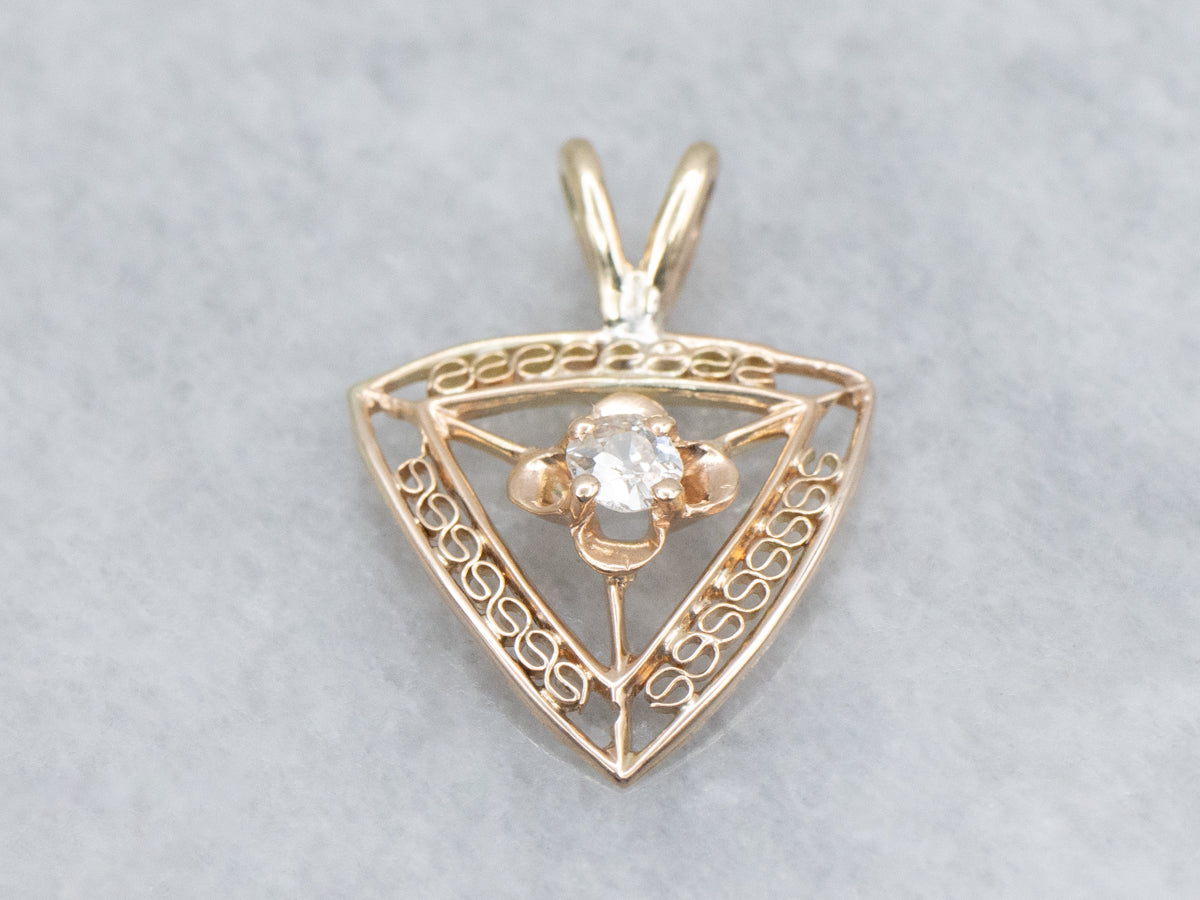 Buttercup Old Mine Cut Diamond Filigree Stickpin Conversion Pendant