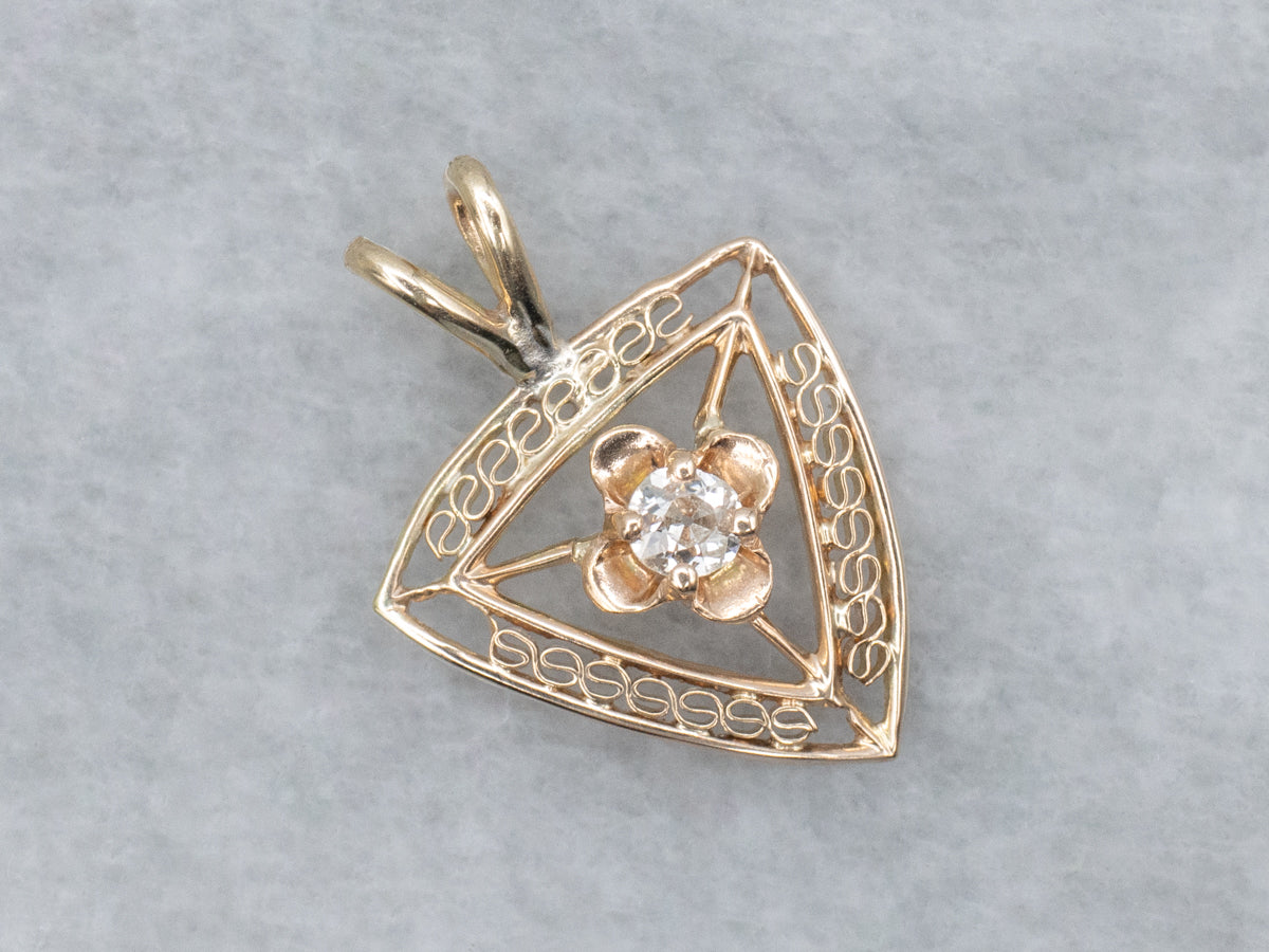 Buttercup Old Mine Cut Diamond Filigree Stickpin Conversion Pendant
