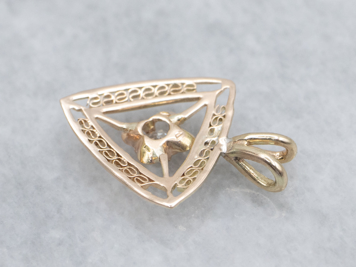 Buttercup Old Mine Cut Diamond Filigree Stickpin Conversion Pendant