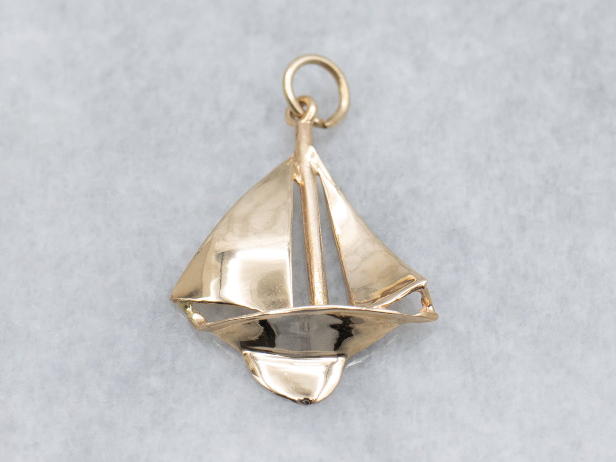 Come Sail Away! Polished Gold Sailboat Charm Pendant