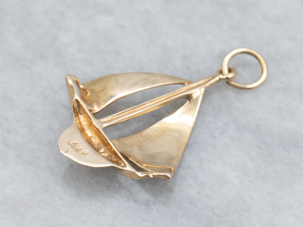 Come Sail Away! Polished Gold Sailboat Charm Pendant