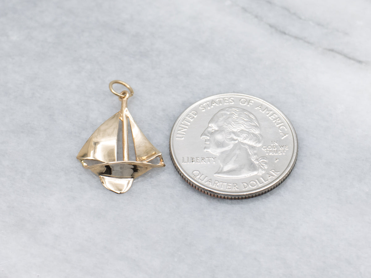 Come Sail Away! Polished Gold Sailboat Charm Pendant