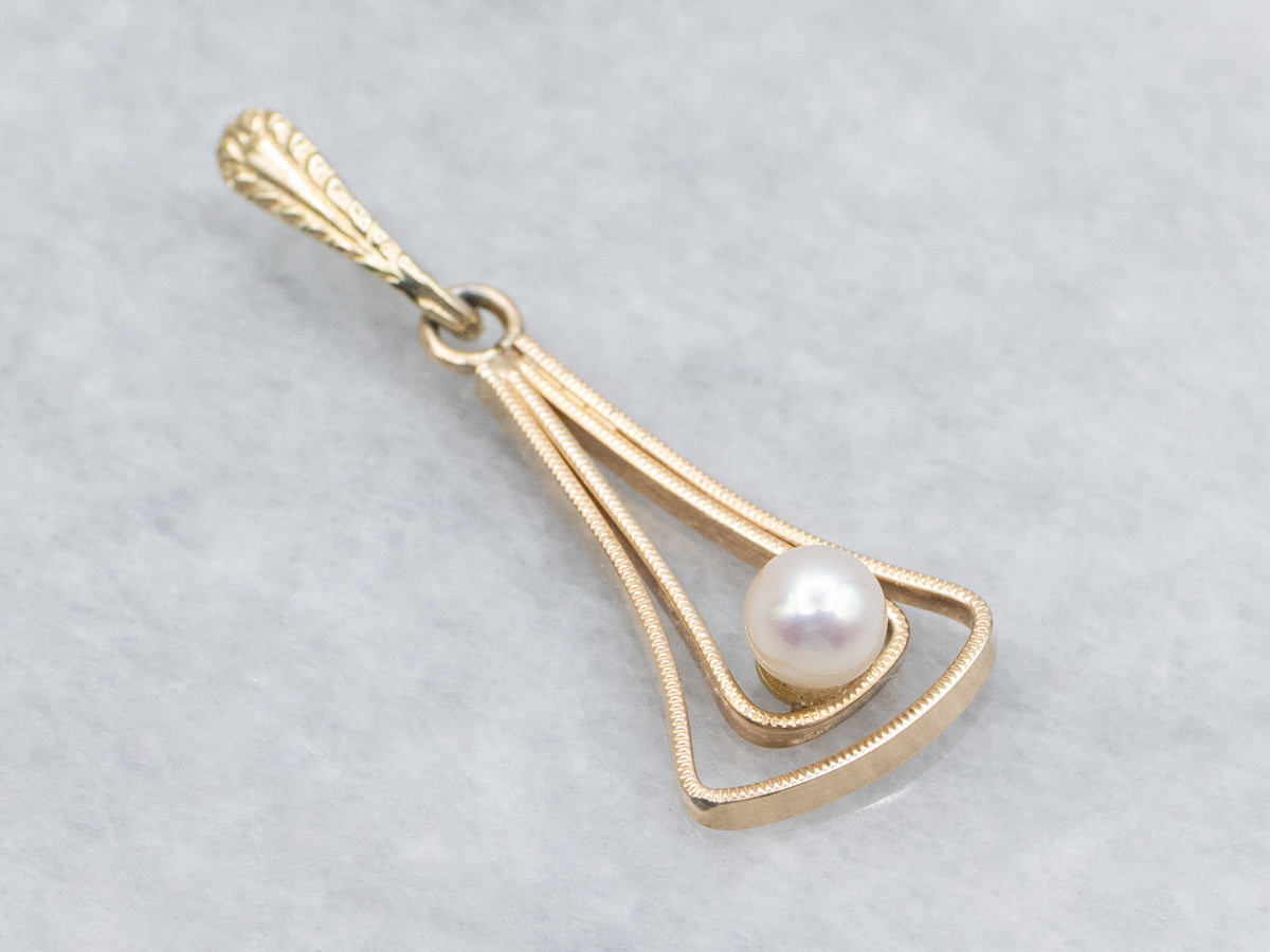 Pearl Yellow Gold Pendant with Engraved Bail