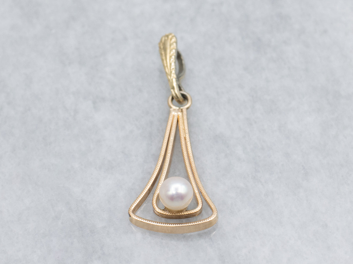 Pearl Yellow Gold Pendant with Engraved Bail