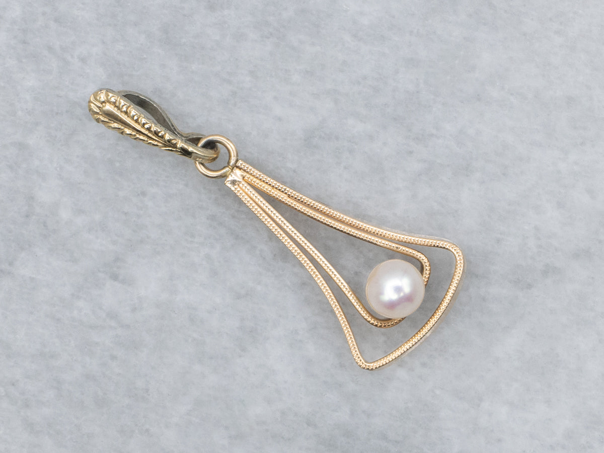 Pearl Yellow Gold Pendant with Engraved Bail