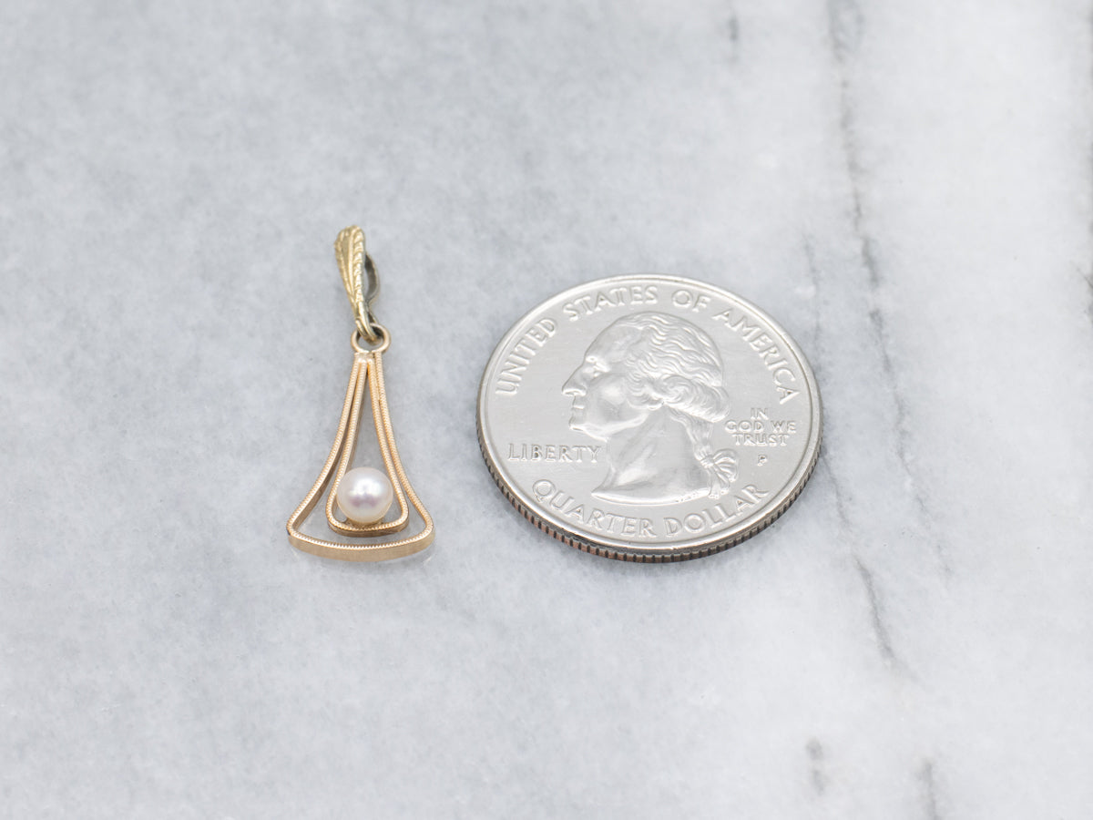 Pearl Yellow Gold Pendant with Engraved Bail
