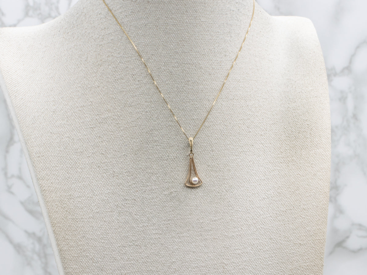 Pearl Yellow Gold Pendant with Engraved Bail
