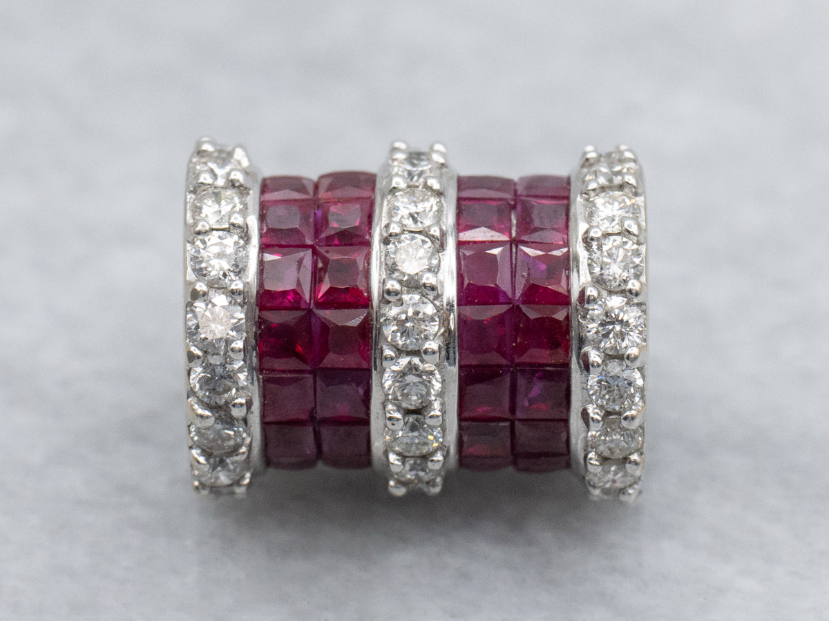 Double Row Ruby and Diamond Gold Slide Pendant