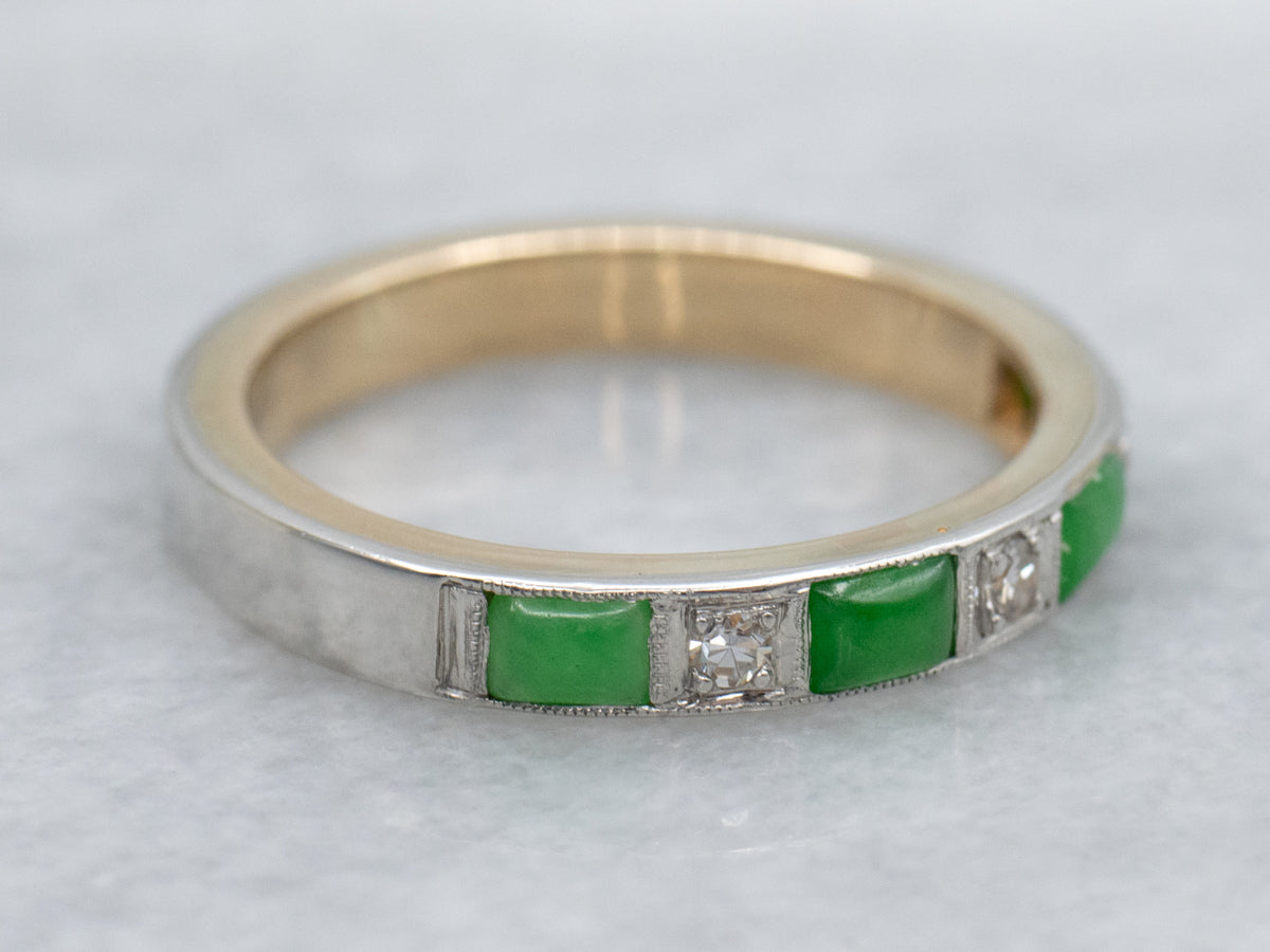Jadeite and Diamond Yellow Gold Band with Platinum Top