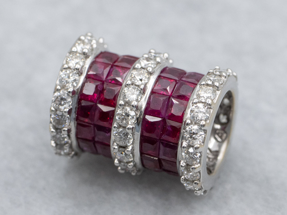 Double Row Ruby and Diamond Gold Slide Pendant