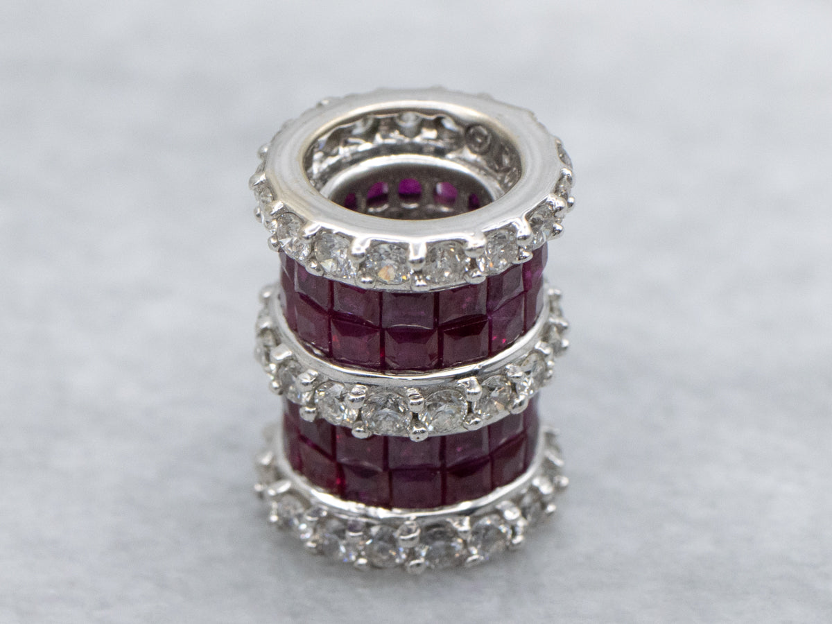 Double Row Ruby and Diamond Gold Slide Pendant