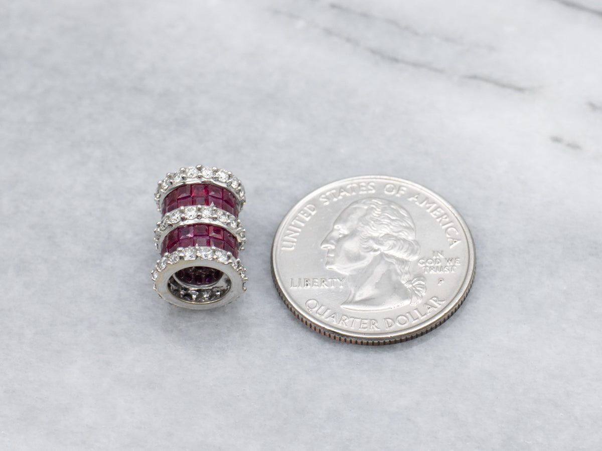 Double Row Ruby and Diamond Gold Slide Pendant