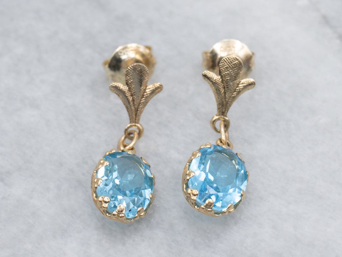 Blue Topaz Yellow Gold Gemstone Drop Earrings