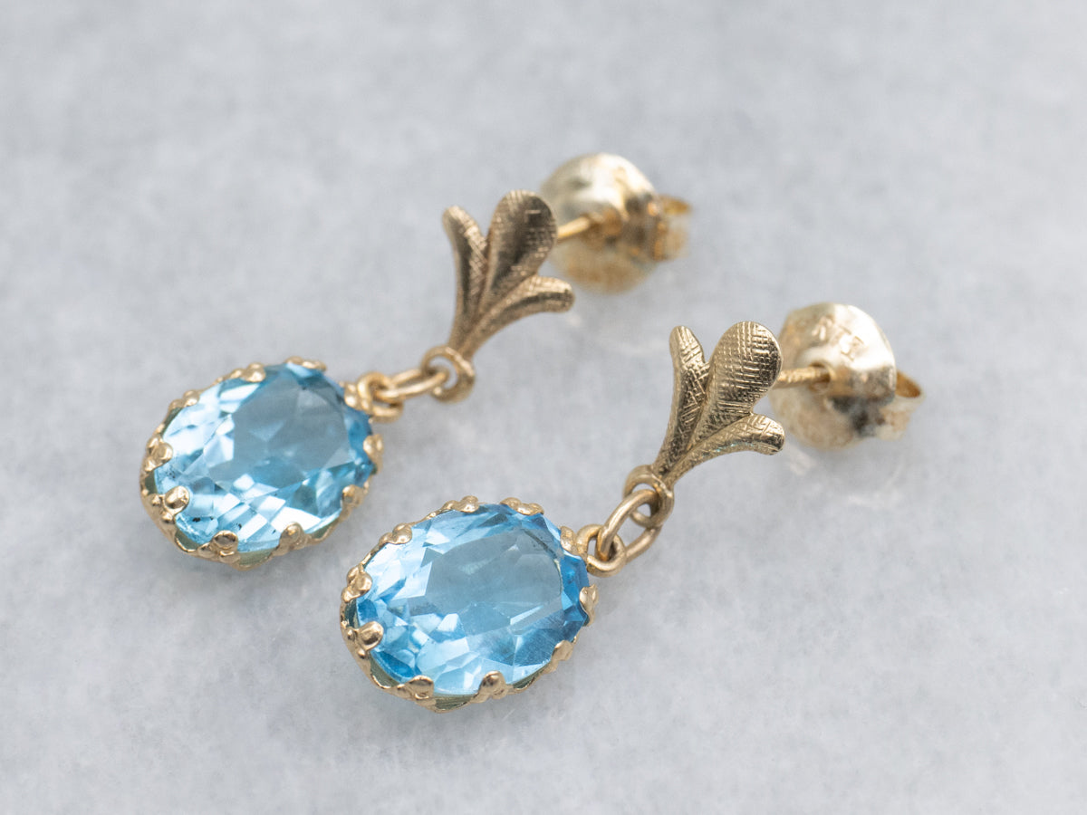 Blue Topaz Yellow Gold Gemstone Drop Earrings